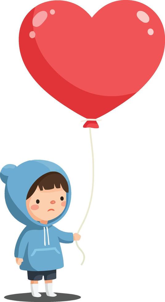 Child holding heart shaped balloon in blue coat illustration for love and affection concepts vector