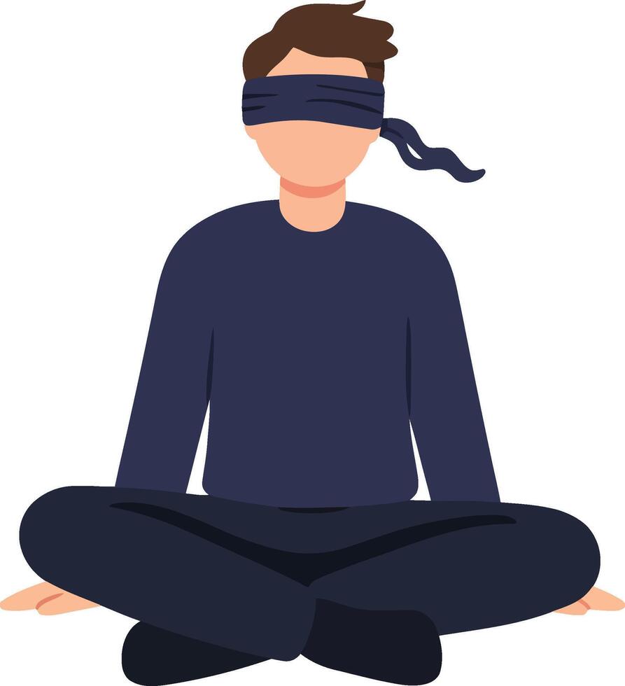 Person Wearing Blindfold Sitting Cross Legged Meditation Pose Illustration in Minimal Style vector