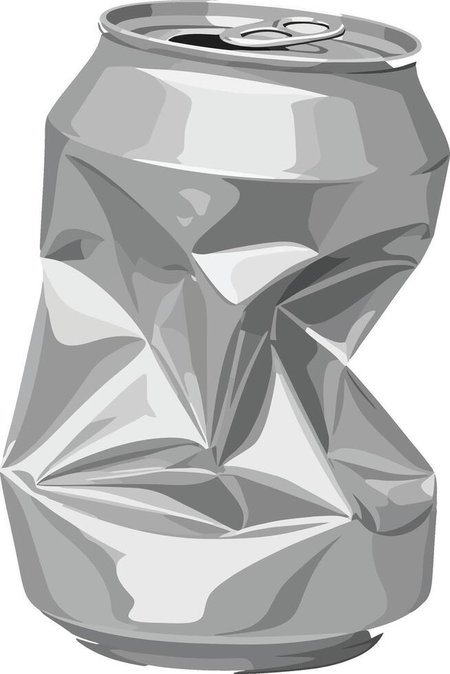 Crumpled aluminum can illustration in grayscale style for recycling and waste concepts vector