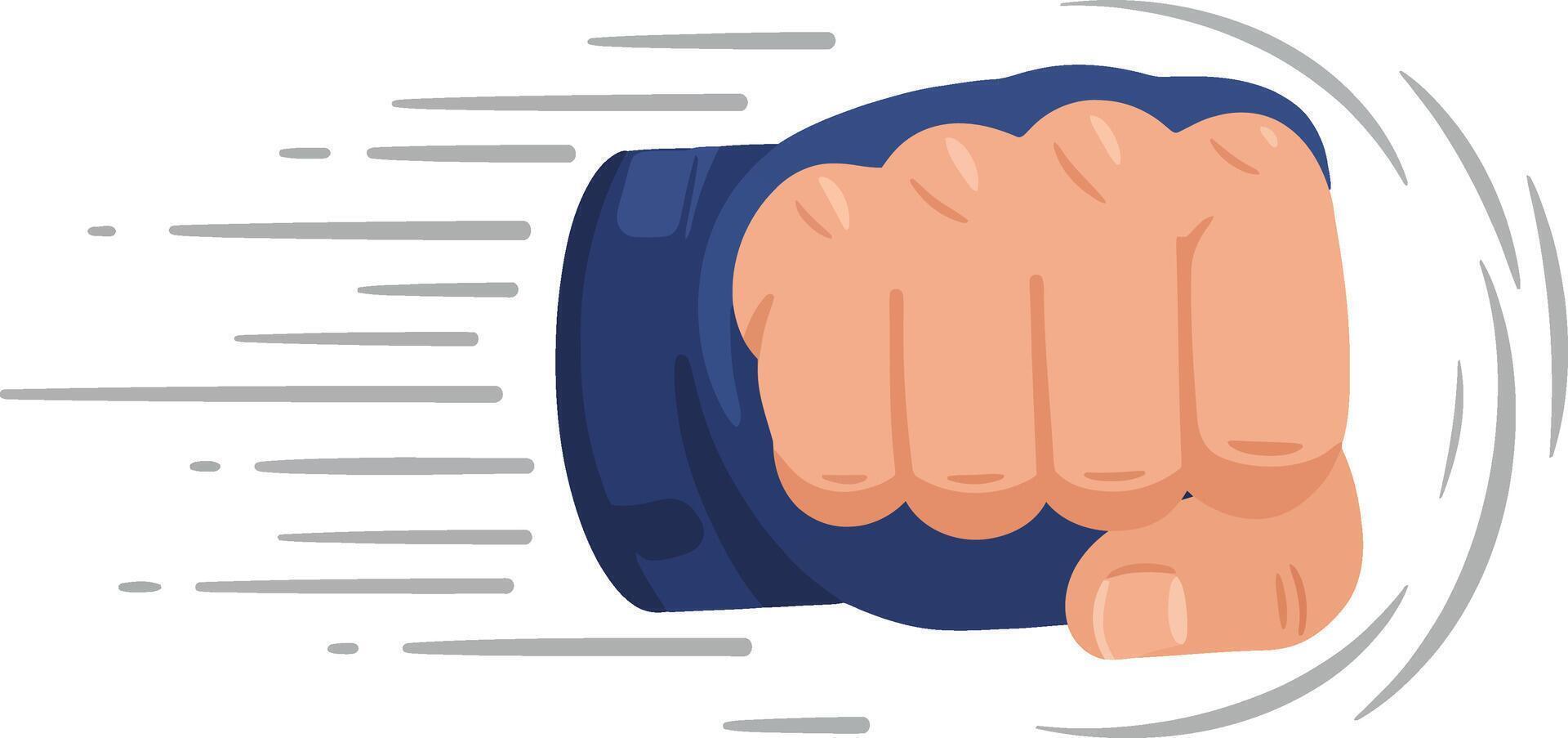 Fist Punch Impact Illustration Showing Power and Speed in Action with Motion Lines and Blue Sleeve vector
