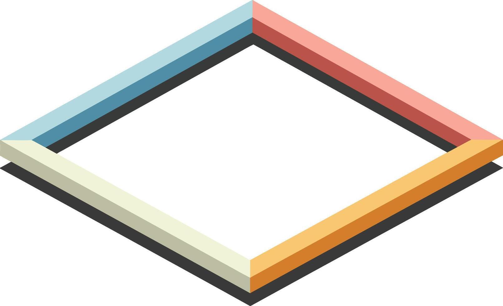 Isometric colorful square frame design with pastel blue, pink, cream, and orange sides for graphic resources and design projects vector