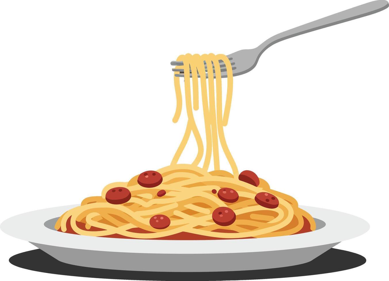 Spaghetti pasta with tomato sauce and fork twirling Italian cuisine meal illustration vector