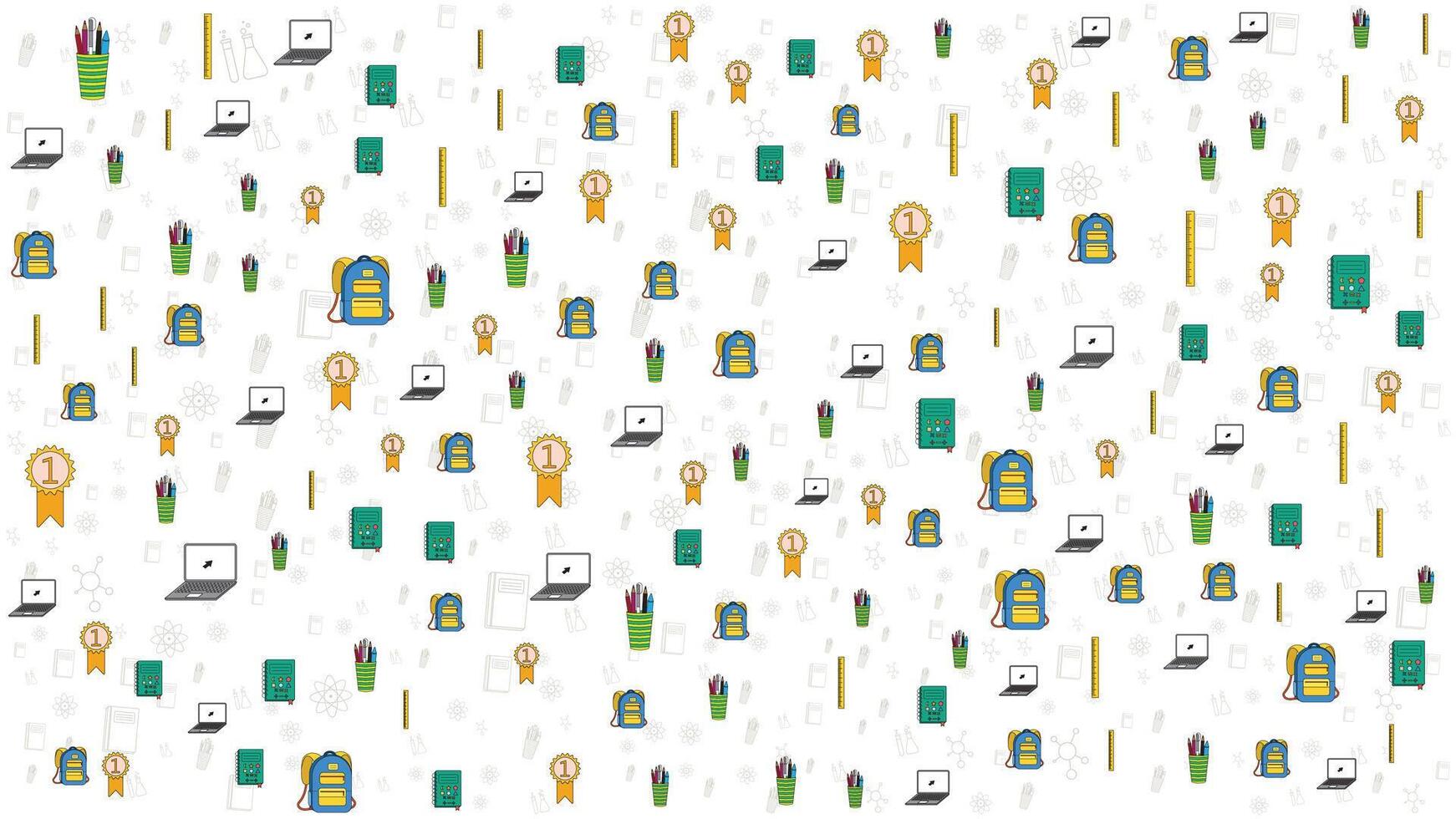 Colorful Outline Preschool and School Kids Icons Seamless Pattern for Education Background vector