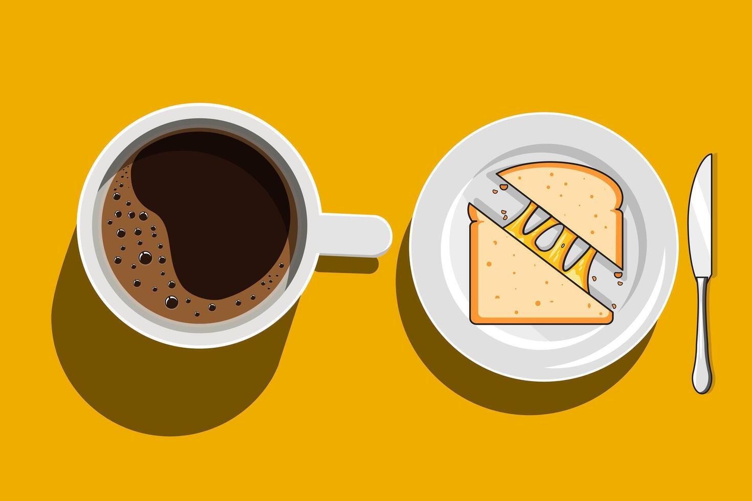 Coffee and Grilled Cheese Breakfast Vectors Illustration Flat Design