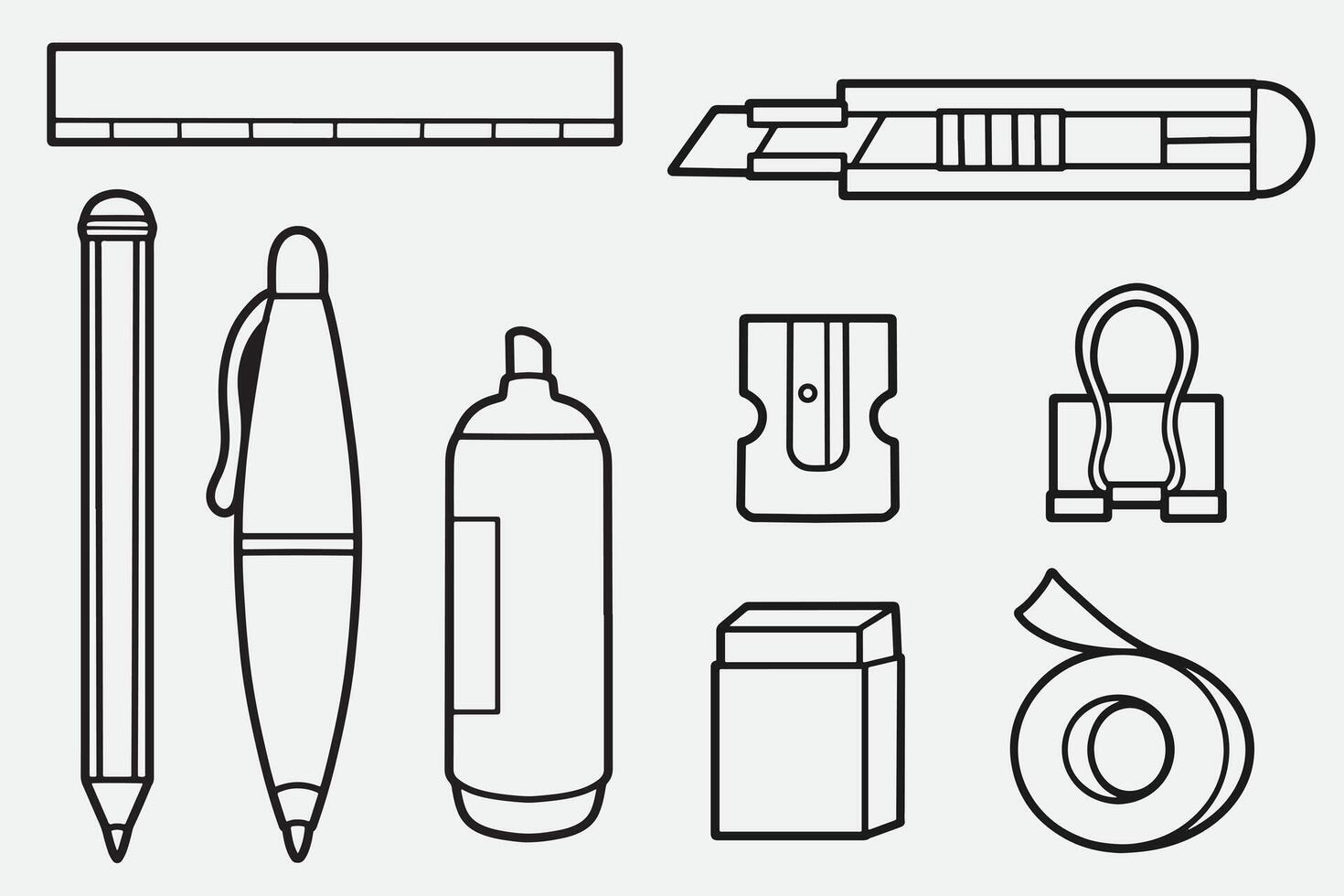 set of stationary with outline style good for icon, symbol, element design, coloring book, etc vector