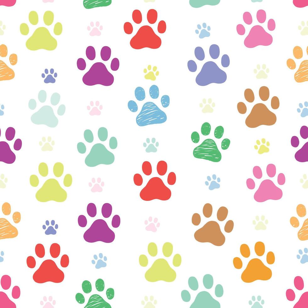 Colorful vibrant paw prints pattern vector