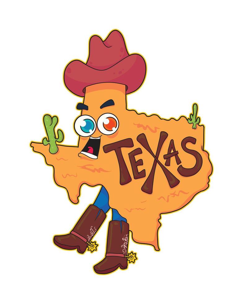 Funny Texas cowboy character wearing hat and boots with cute cartoon style perfect for western design projects fun branding travel souvenirs posters t shirts stickers and creative decorations vector