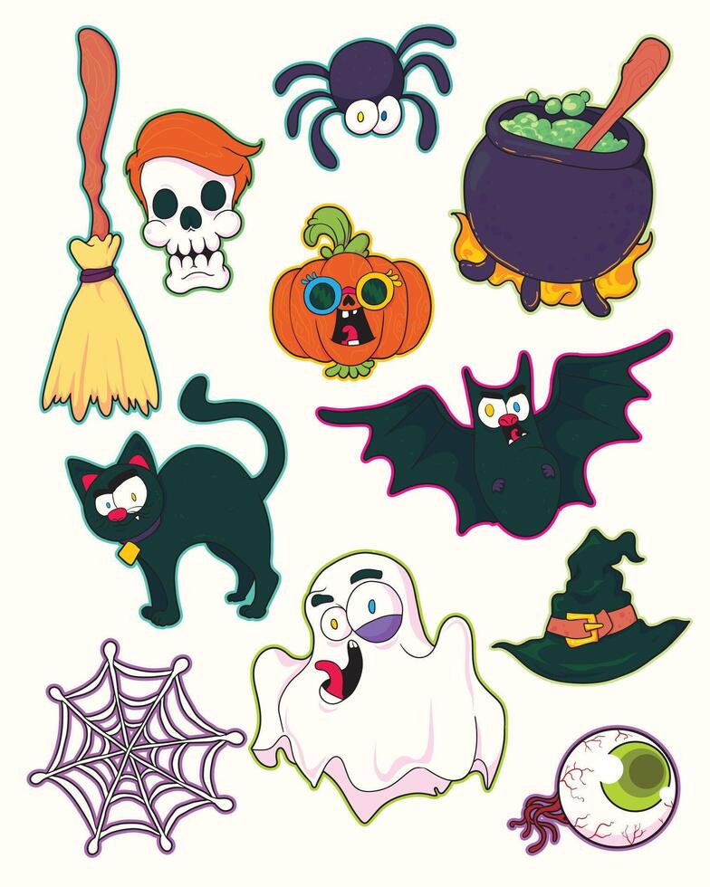 Halloween character stickers for festive fun vector