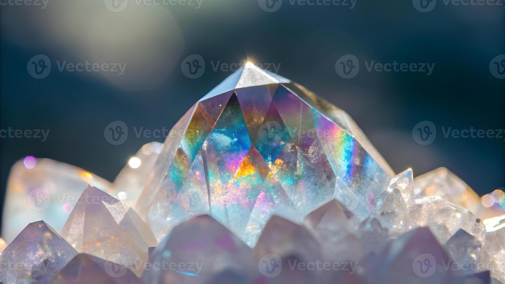 Prismatic crystal formation with colorful reflections under bright light conditions photo