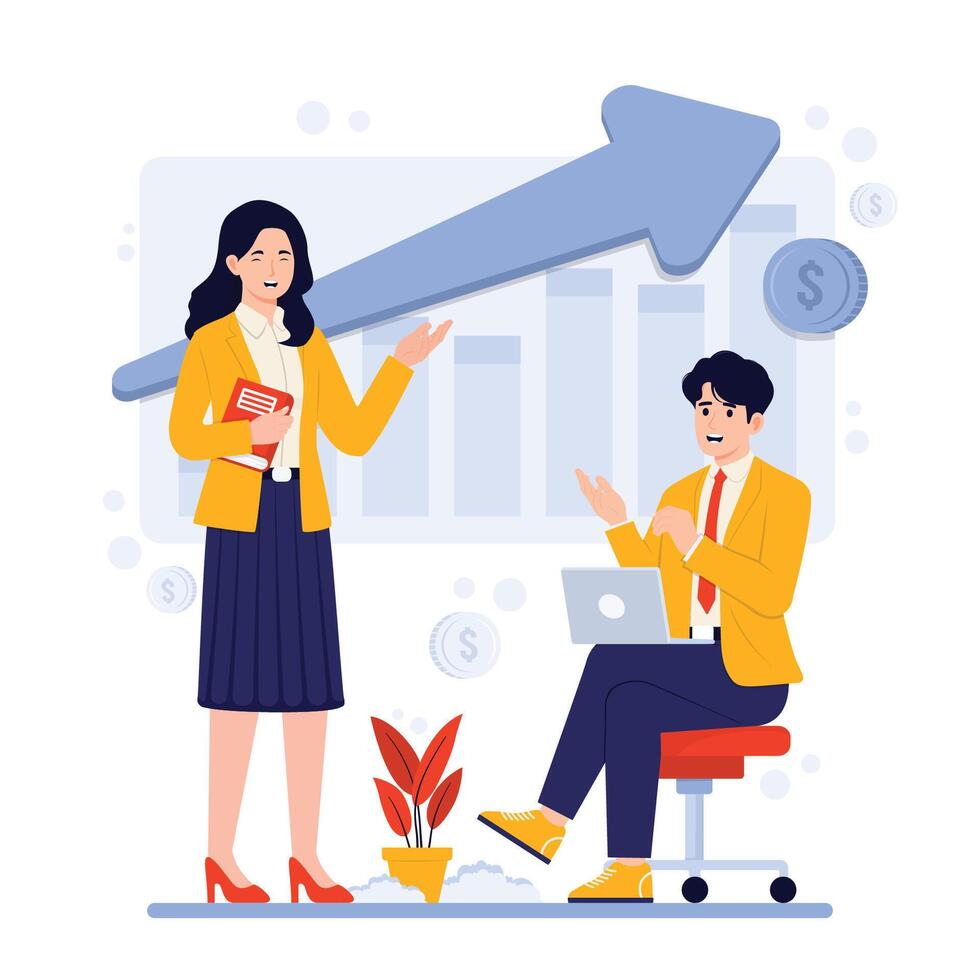 Business colleagues discussing growth strategy vector