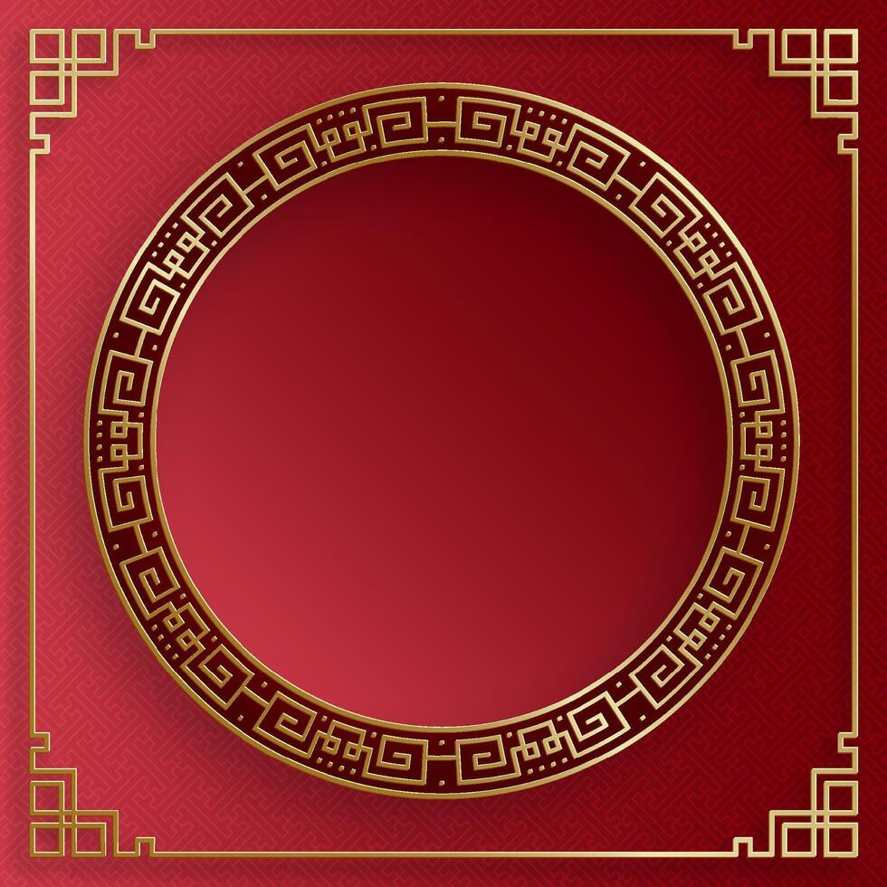 Chinese square frame with oriental Asian elements on color background vector