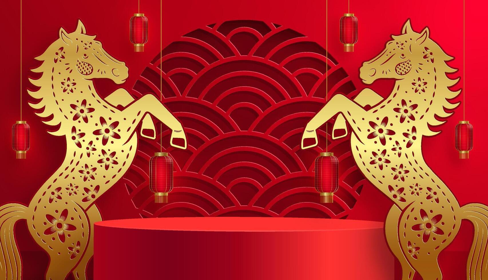 Golden horses celebrating Lunar New Year vector