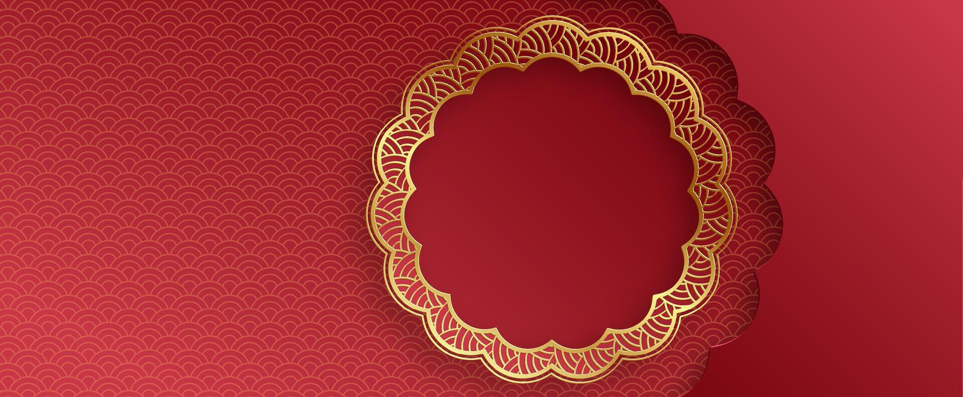 Chinese red frame with oriental Asian elements on color background vector