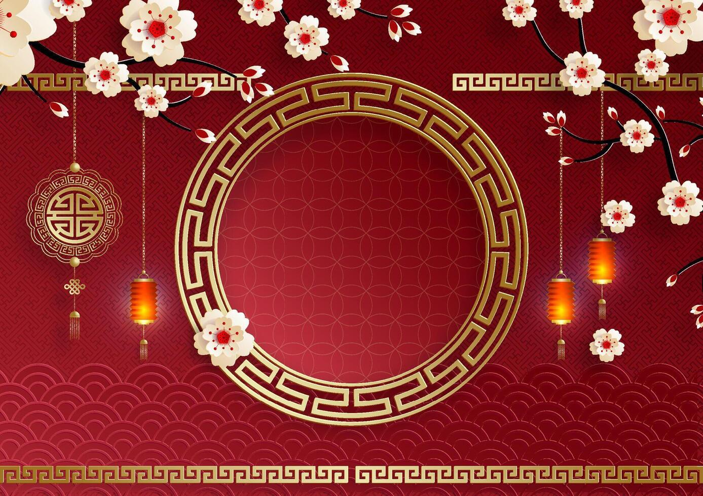 Chinese frame with oriental Asian elements with flowers vector