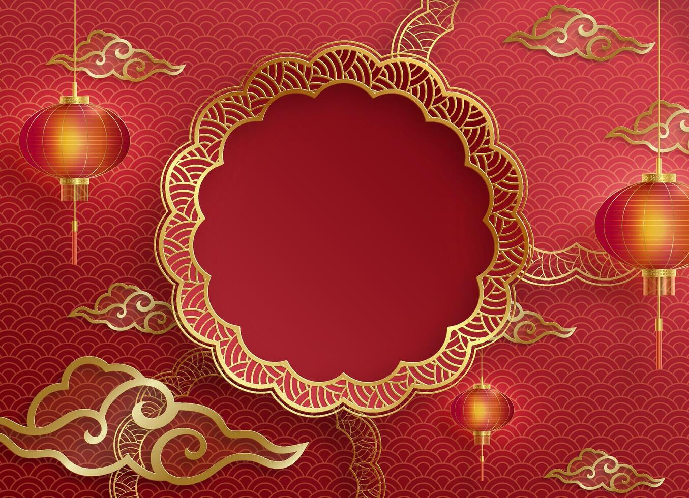 Chinese frame with oriental Asian elements on orange color background vector