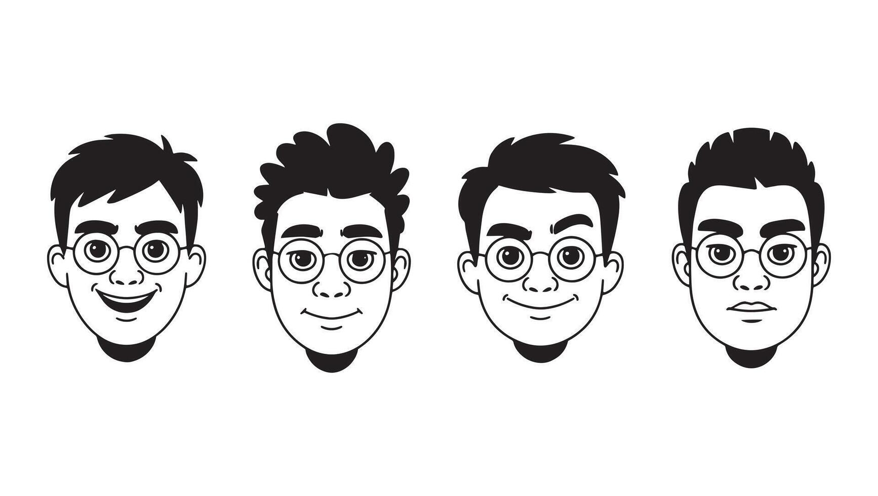 Collection of people facial expressions. Outline, hand drawn sketch, black and white Illustration. vector