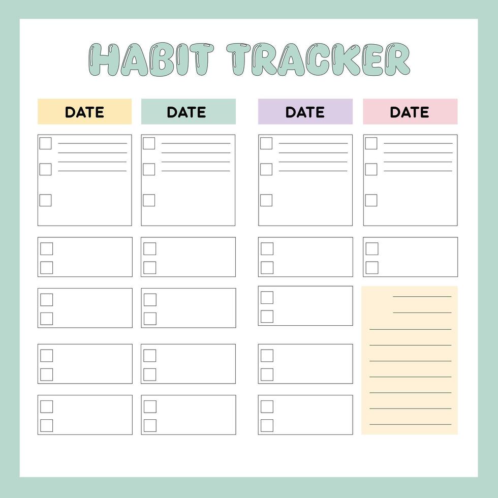 Habit tracker, Printable Habits Tracker template, Healthy habits planner template, Colorful minimalist Planner Pages Templates. vector