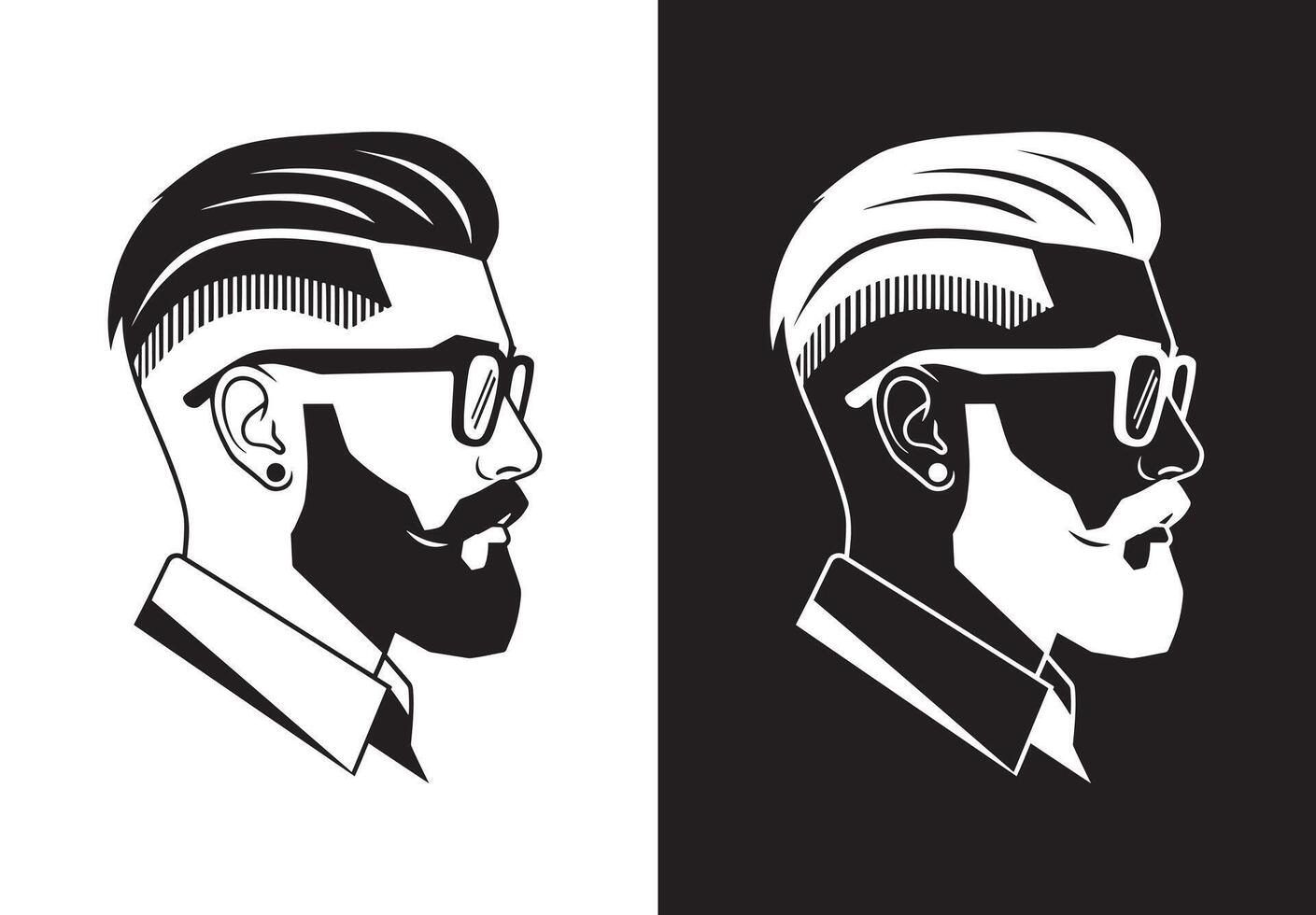 Hipster face portrait with full beard and mustache. Haircut black and white background illustration vector