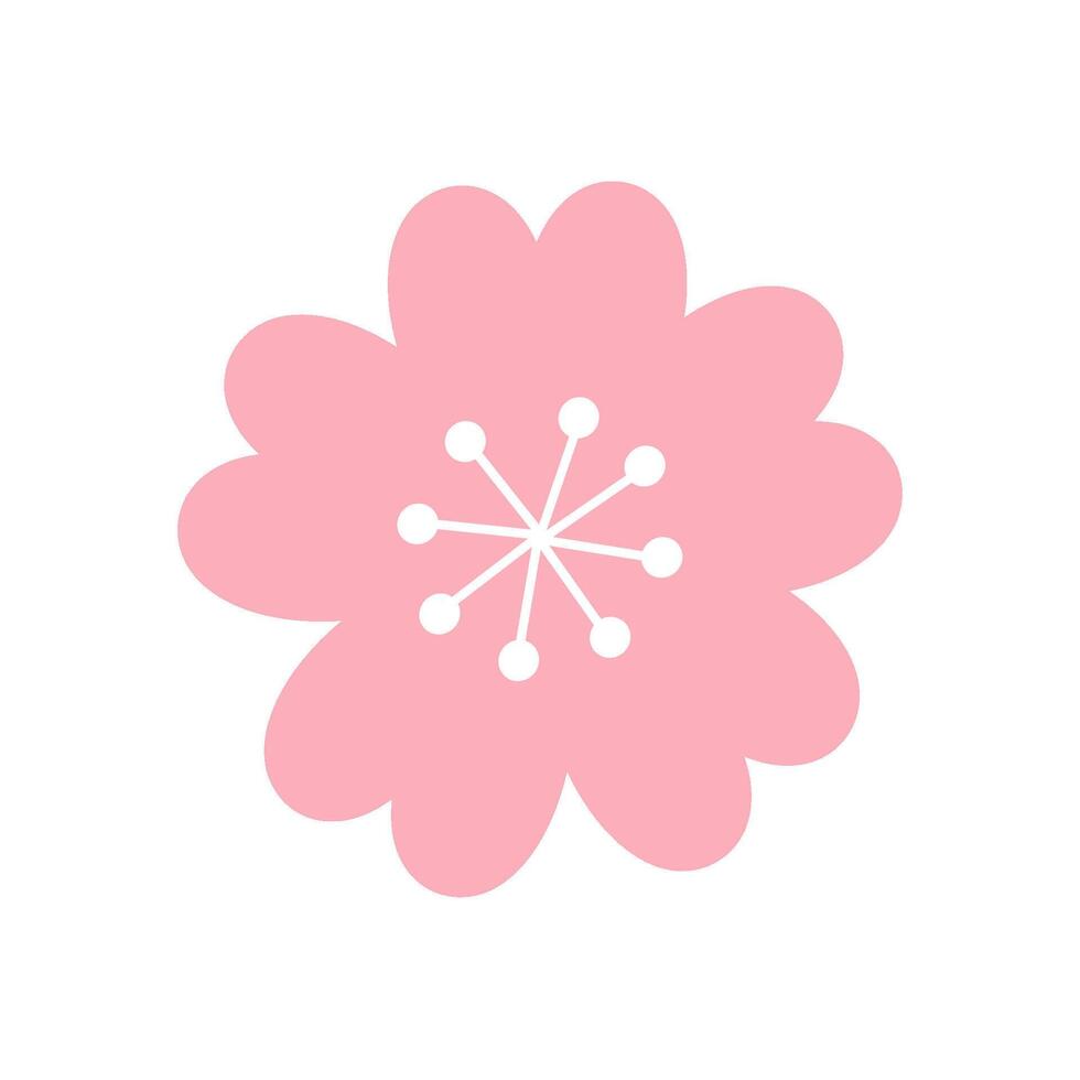 Flat Design Sakura Flower Icon with Pink Cherry Blossom Isolated on Transparent Background vector