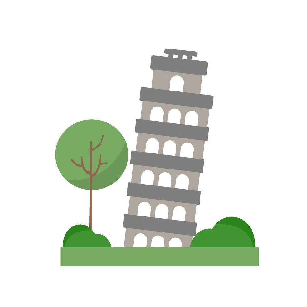Leaning Tower of Pisa with Iconic Italy Landmark Flat Design Illustration vector