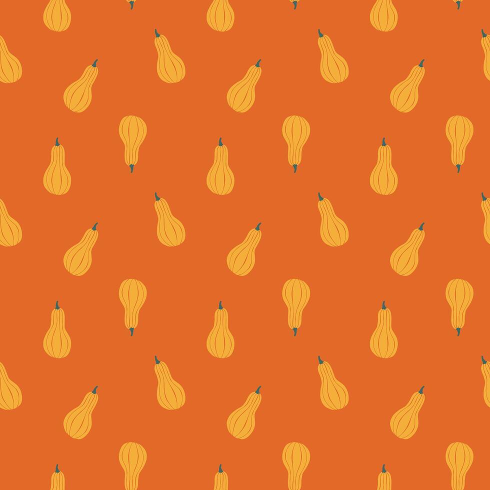 Minimalist autumn pumpkin yellow orange butternut squash illustration fall theme seamless pattern vector