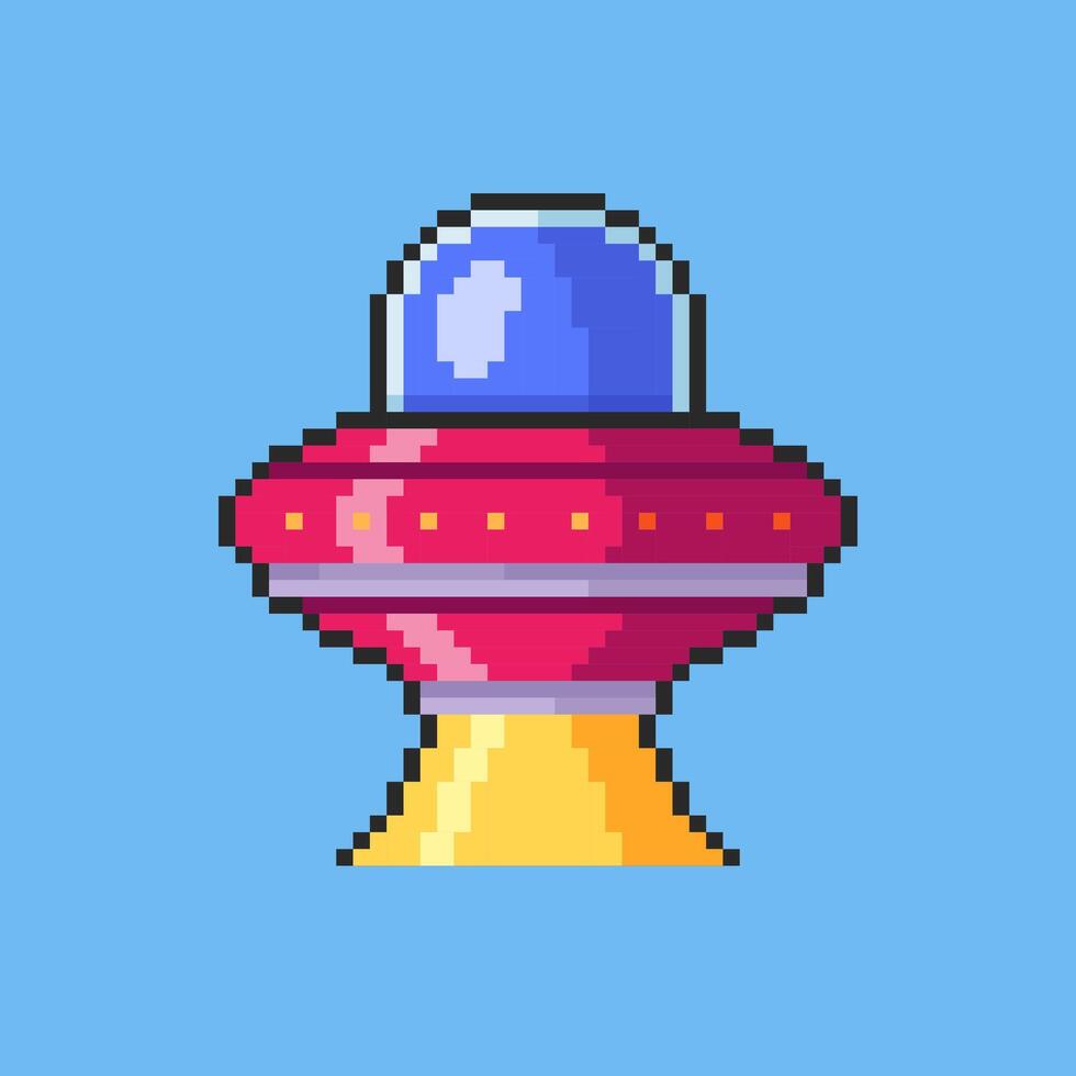 Pixel art Ufo game asset design vector