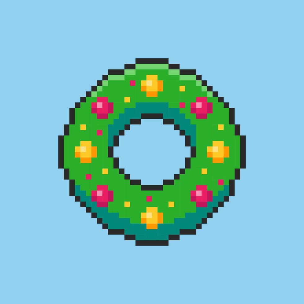 Pixel art Christmas Wreath game asset design vector
