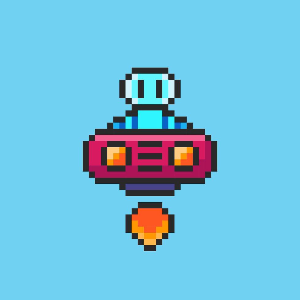 Pixel art Robot Flying in Spaceship game asset design vector