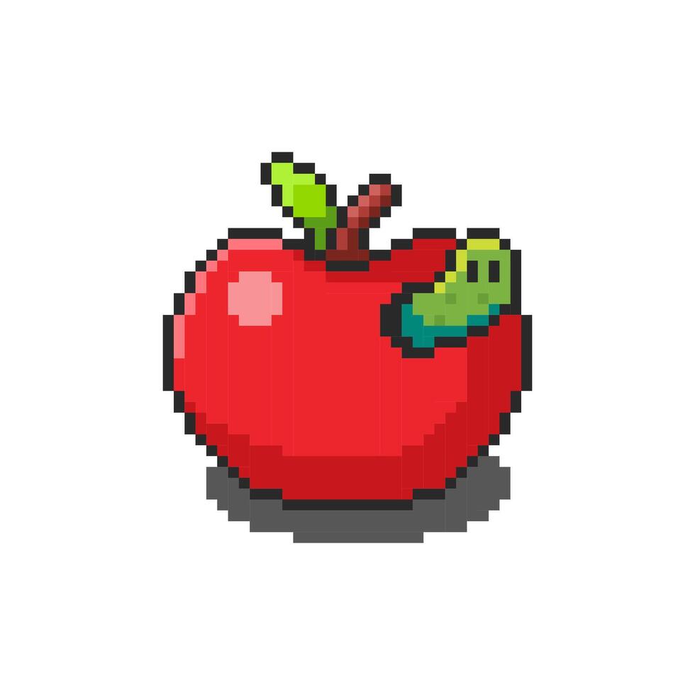 Pixel art Apple with Worm game asset design vector