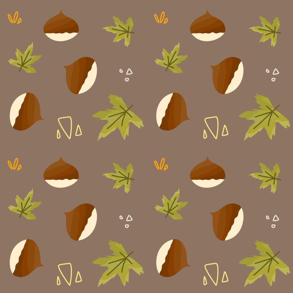Chestnut withh leaf autumn seamless pattern vector