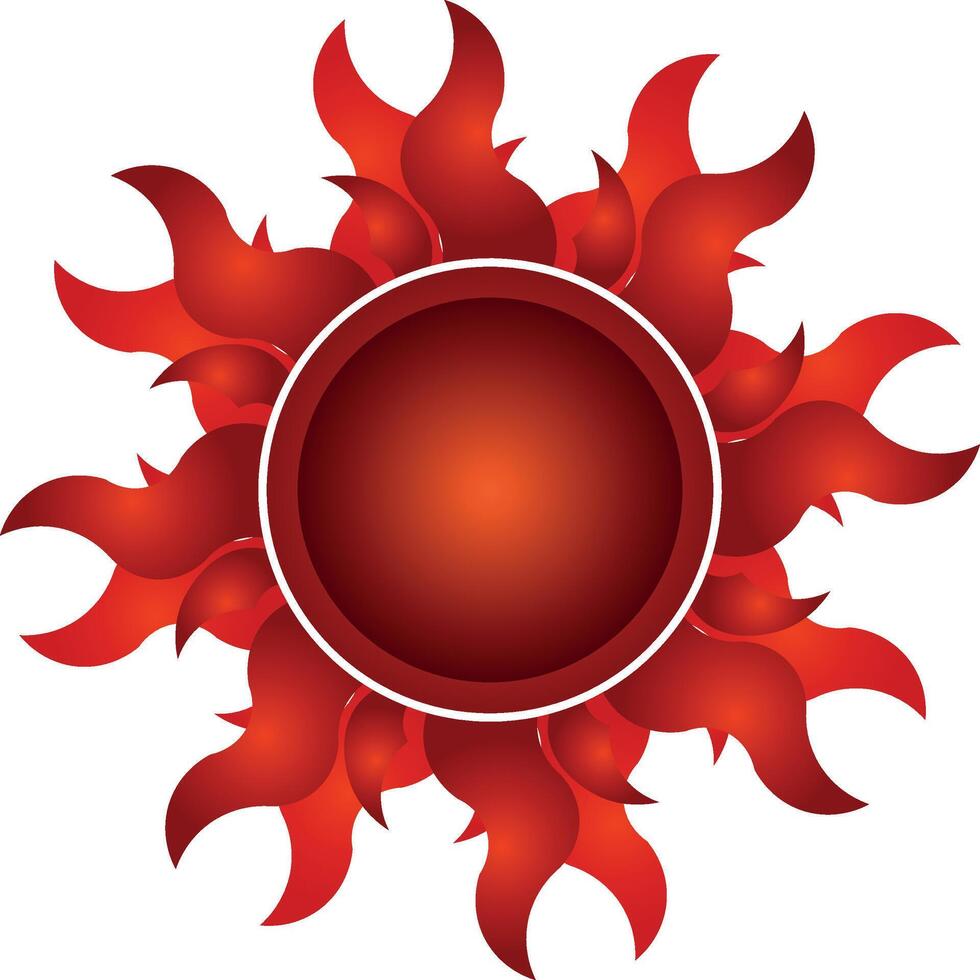 a red sun with flames on it vector