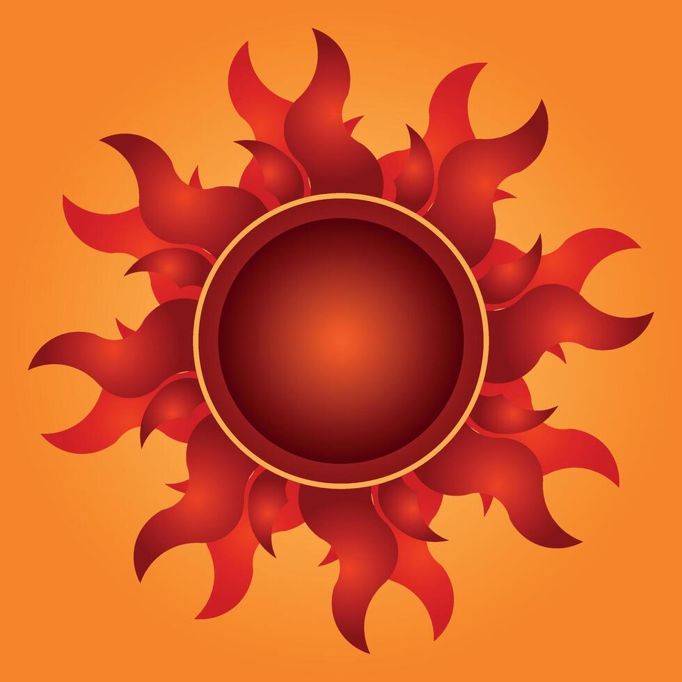 a red sun with flames on an orange background vector