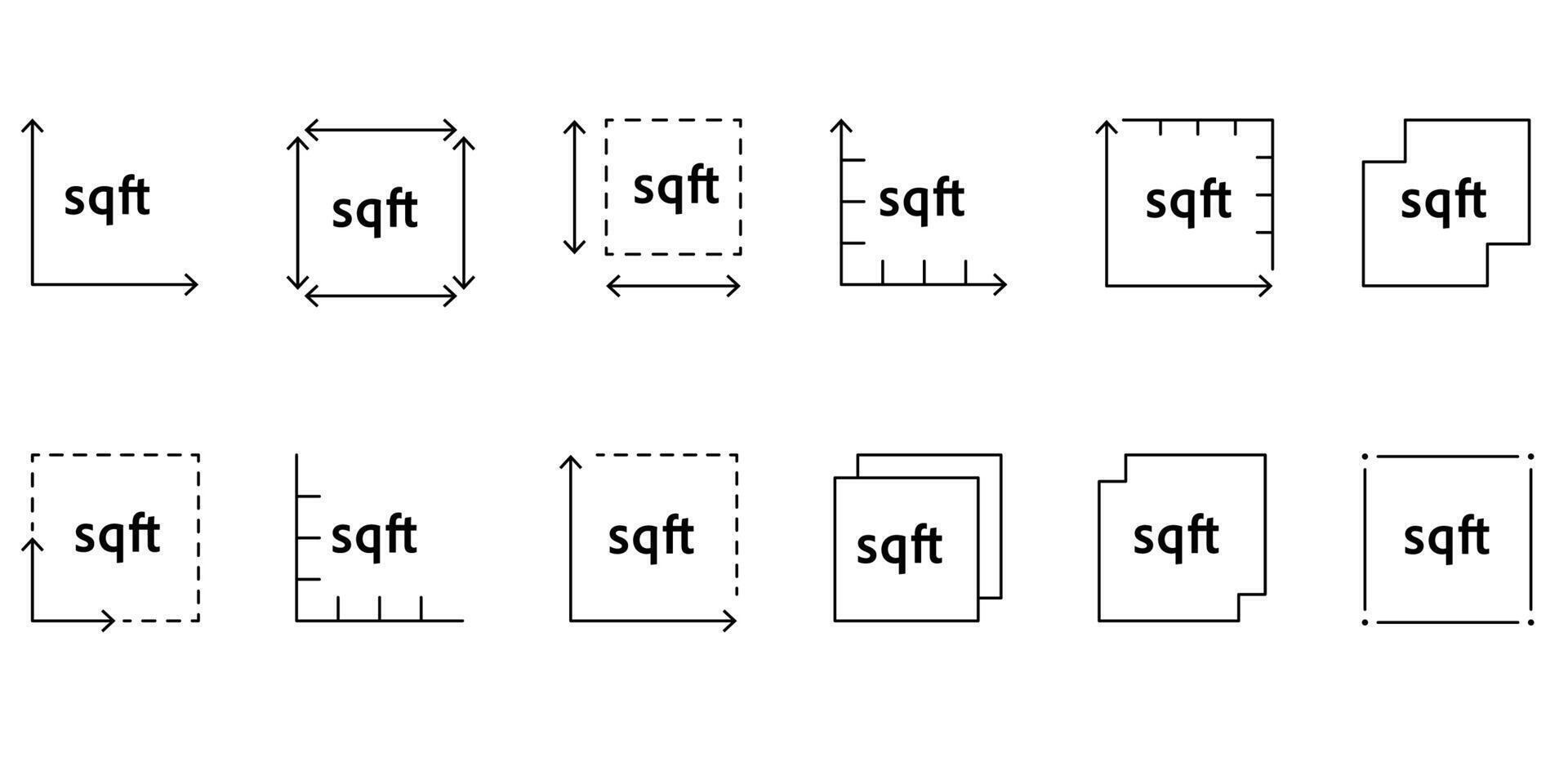 Square feet icon with FT2 sign. outline illustration of property area measurement. Floor space or land size symbol in imperial system vector