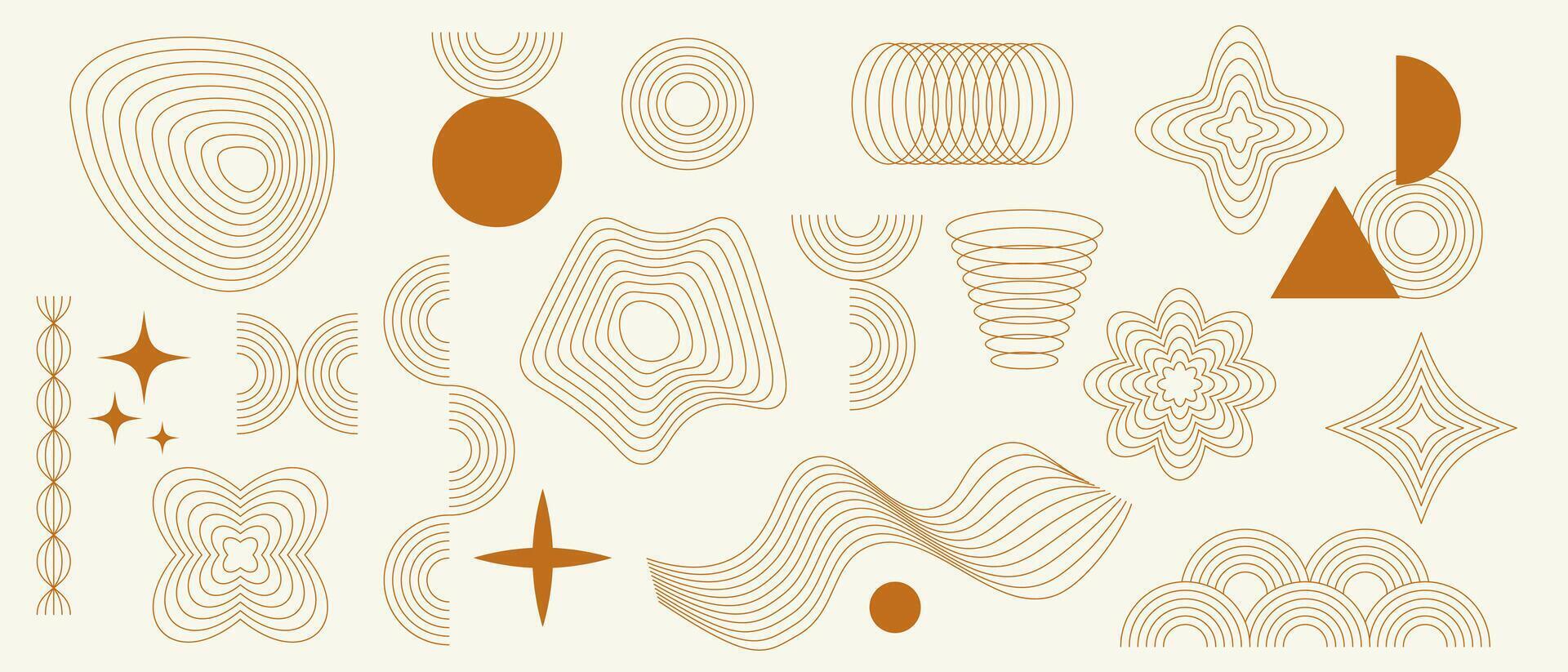 Aesthetic line elements set with geometric patterns and swirls vector