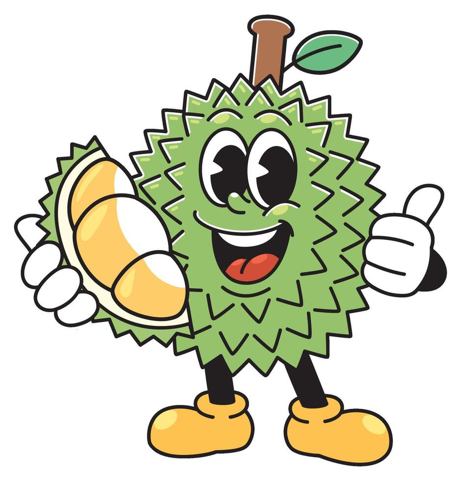 Cartoon Durian Mascot Holding Fruit Pulp vector