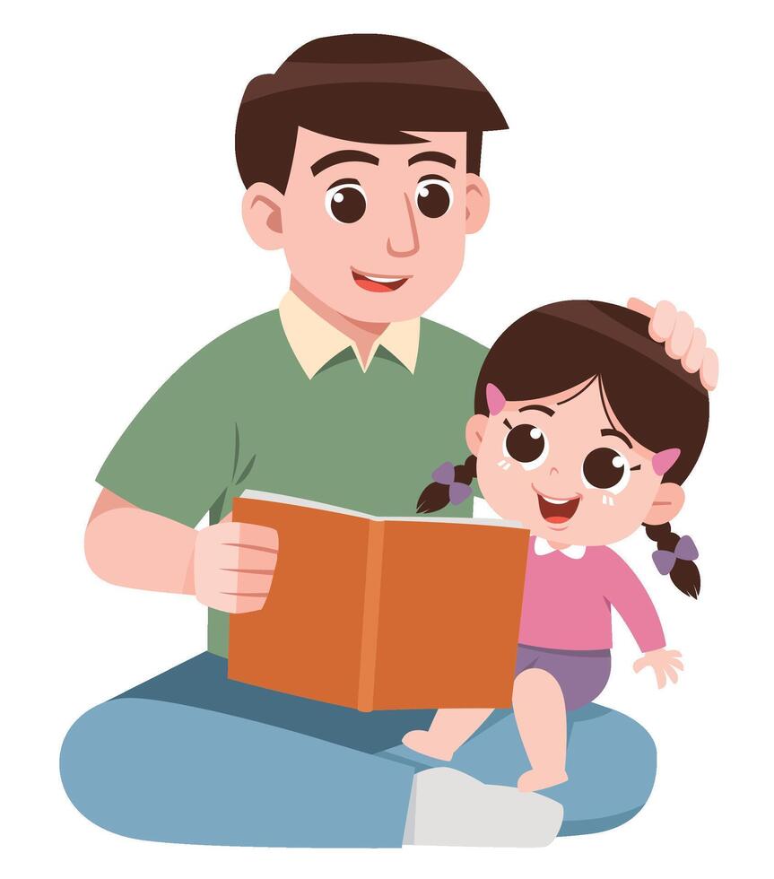 FFather Reading Book to Daughter Cartoon vector
