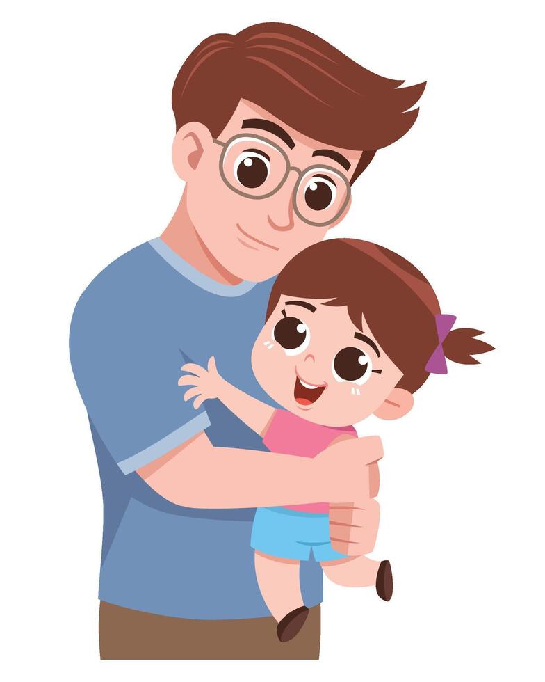Father Holding Daughter Cartoon vector