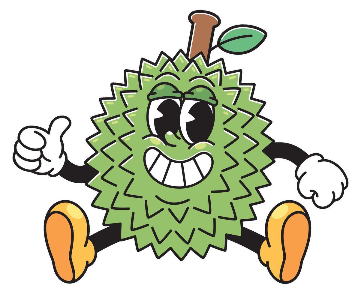 Smiling Cartoon Durian Mascot Sitting and Thumbs Up vector