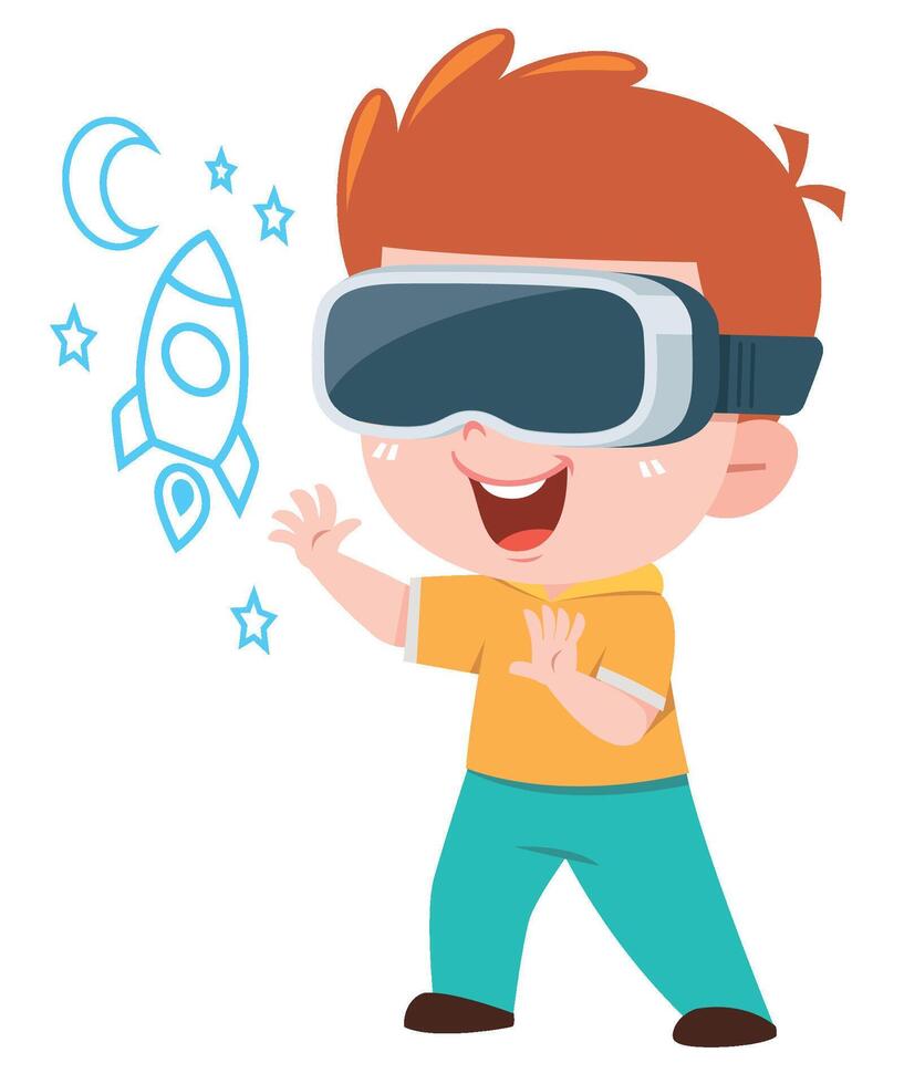 Cartoon Boy Exploring Space with VR Glasses vector