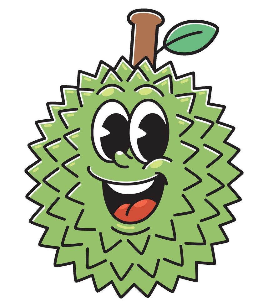 Smiling Durian Cartoon Head with Leaf and Stem vector