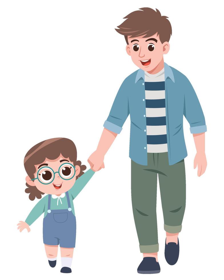 Father and Daughter Walking Together Cartoon vector