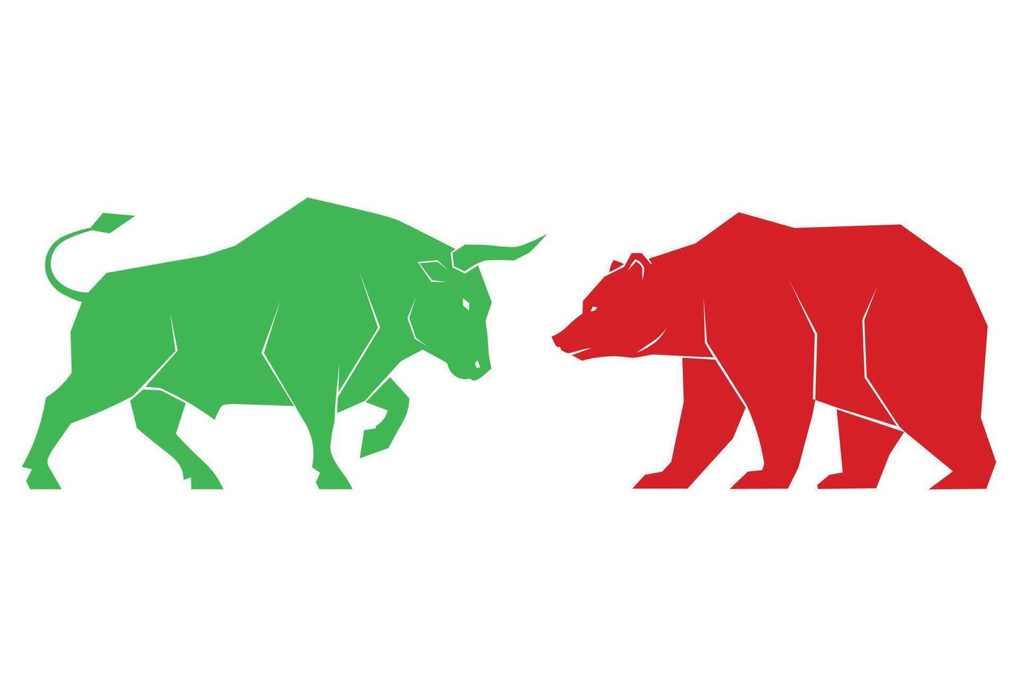 Bull and bear market conflict financial trading symbols and stock volatility illustration. vector