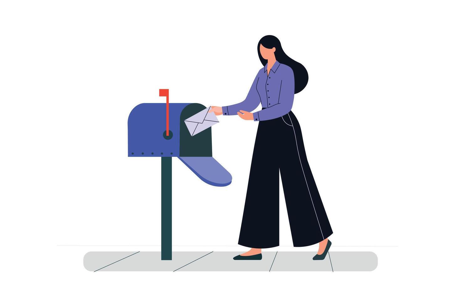 Woman sending mail from mailbox illustration. vector