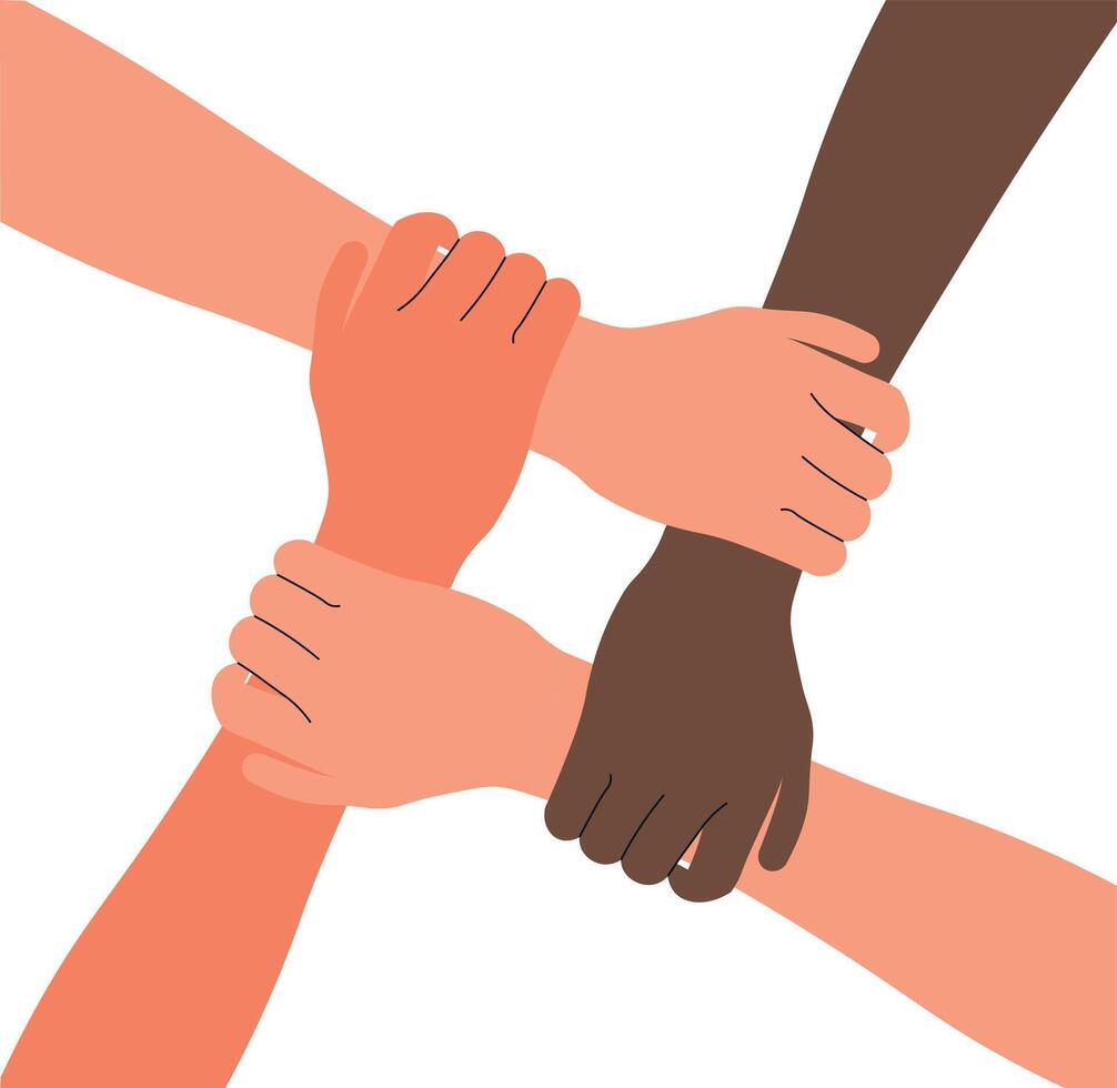 Diverse hands interlocking, teamwork concept illustration. vector