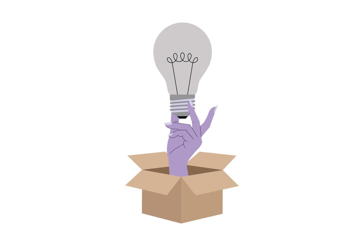 Hand holding Creative idea emerging from cardboard box illustration. vector