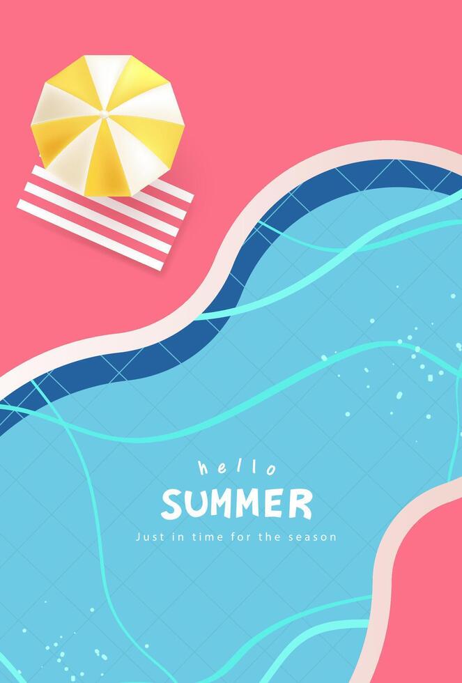 Summer pool party poster featuring top view of swimming pool vector