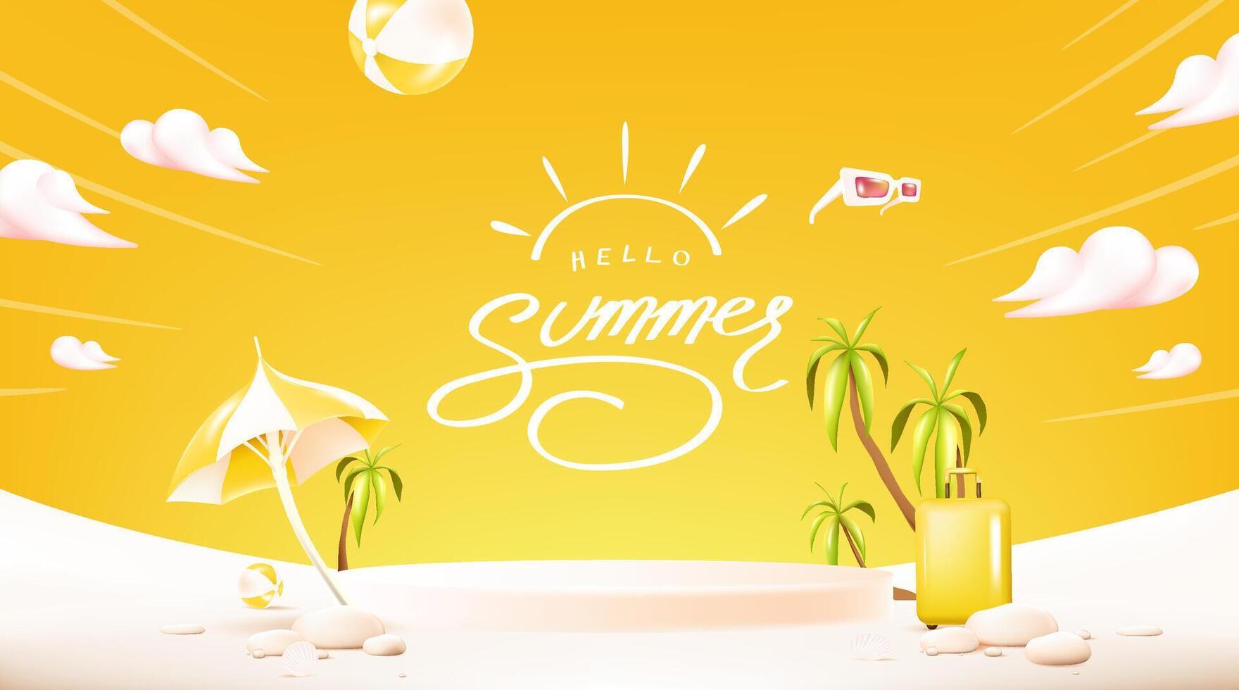 Colorful summer illustration with palm trees vector