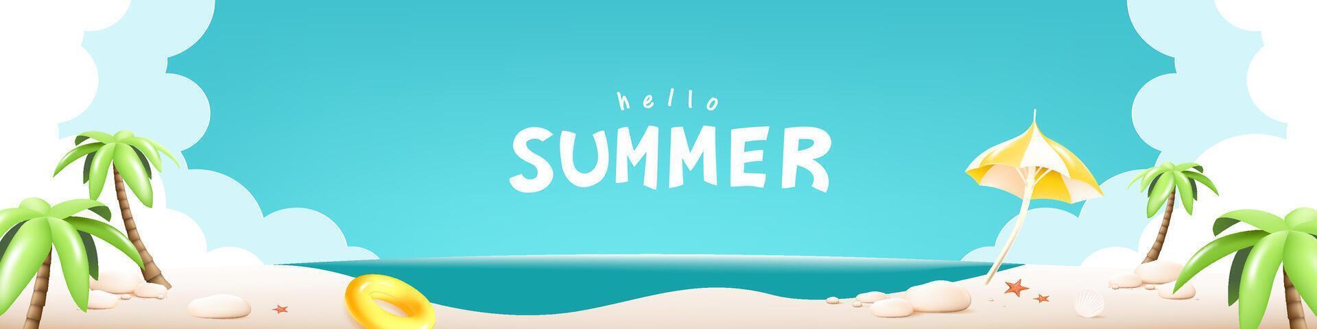 Beach scene with palm trees and sun vector