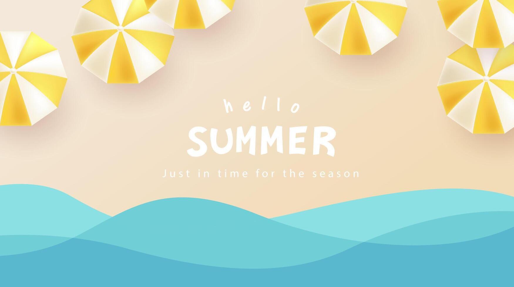 Summer beach umbrellas and waves vector