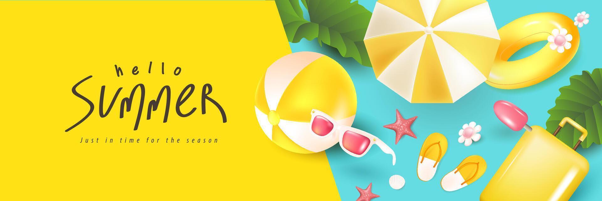 Colorful summer beach essentials and accessories vector